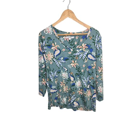 Chico's V-Neck floral 3/4 Sleeve Cotton tops bundle of 2 Size 2 - Picture 5 of 7